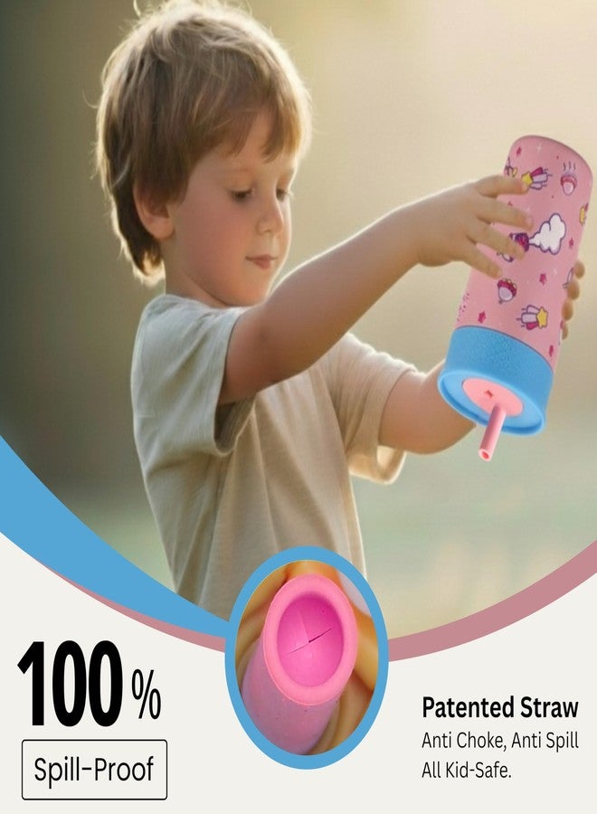 ONE AND ONLY كوب ONE AND ONLY مع غطاء ماصة، قارورة معزولة بتفريغ الهواء ثلاثية الطبقات، زجاجة ماء ساخنة وباردة، مصنوعة من الفولاذ المقاوم للصدأ والسيليكون، زجاجة ماء مانعة للتسرب للأطفال، سعة 350 مل (وردي) - Image 5